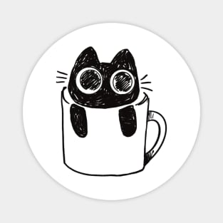 Bucky in a Mug / Cat in a teacup illustration / Black Cat Magnet